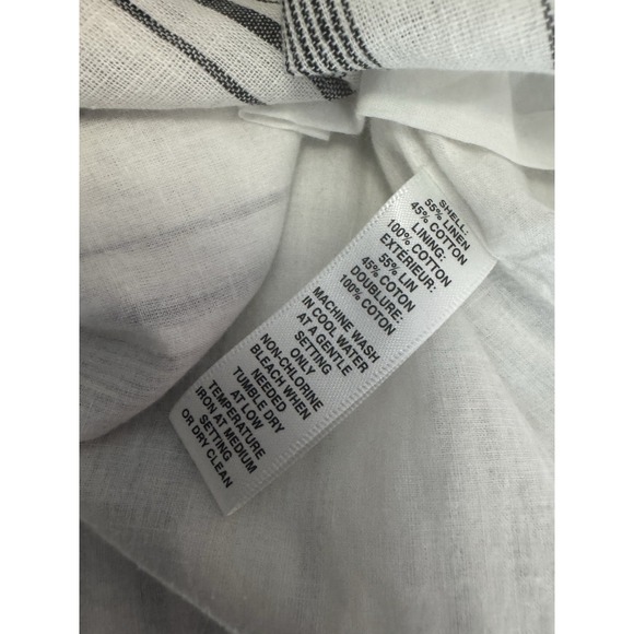 Saks Fifth Avenue Linen Blend Striped cold Shoulder Dress M beachy coverup boho - Picture 4 of 8